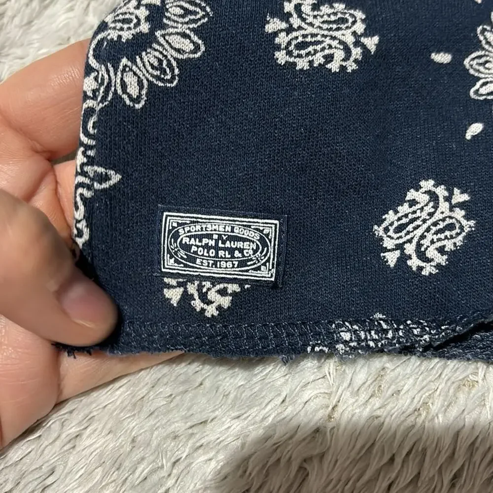 Ralph Lauren 4 navy blue white handkerchief print cropped dolman sleeve nwt